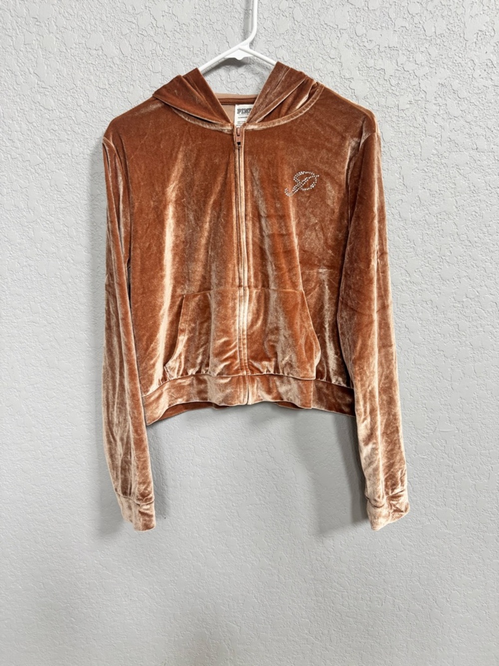 Victoria's Secret PINK velour shine logo full-zip crop hoodie XL